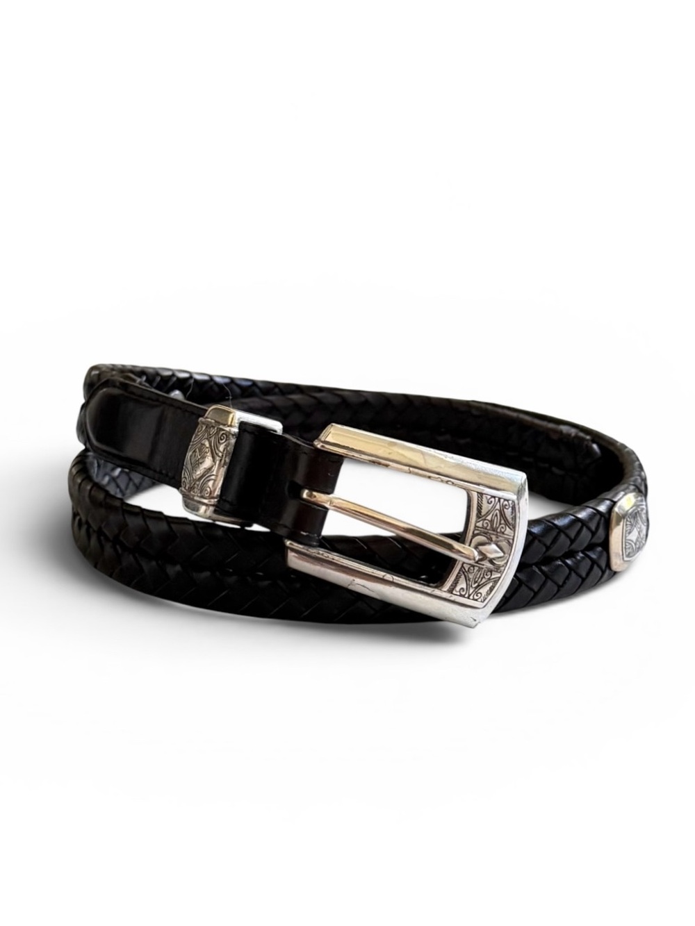 Brighton Black Braided Silver Concho Leather Belt